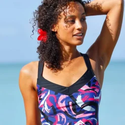 Haut de tankini imprimé dos croisé Lohena, coques moulées