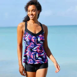 Haut de tankini imprimé dos croisé Lohena, coques moulées