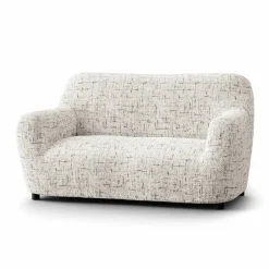 Housse bi-extensible microfibre effet faux uni pour fauteuil et canapé