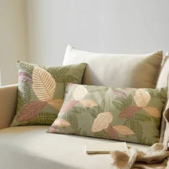 Housse de coussin rectangulaire imprimé feuilles - lot de 2