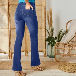 Jean bootcut ultra stretch, maille effet jean, grande stature