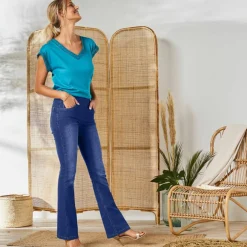 Jean bootcut ultra stretch, maille effet jean, grande stature