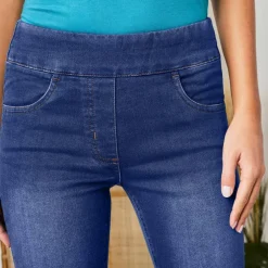 Jean bootcut ultra stretch, maille effet jean, grande stature