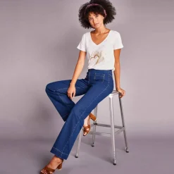 Jean coupe large taille haute, petite stature