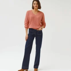 Jean coupe large taille haute, petite stature