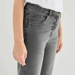 Jean droit à revers 7/8ème, taille haute