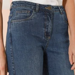 Jean droit à revers 7/8ème, taille haute