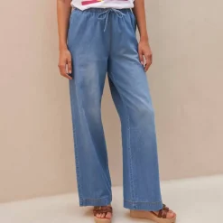 Jean large taille élastiquée, denim léger