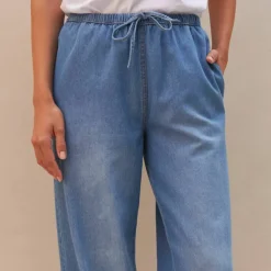 Jean large taille élastiquée, denim léger