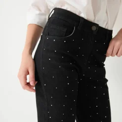 Jean noir coupe droite taille haute avec strass