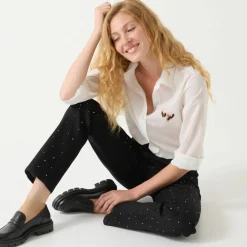 Jean noir coupe droite taille haute avec strass