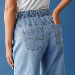 Jean stretch coupe mom confort, taille élastiquée