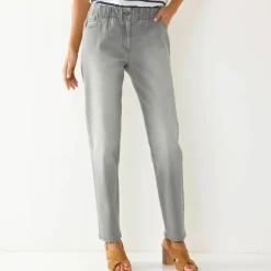 Jean stretch coupe mom confort, taille élastiquée