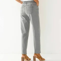 Jean stretch coupe mom confort, taille élastiquée