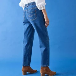 Jean stretch coupe mom confort, taille élastiquée