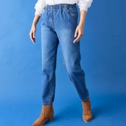 Jean stretch coupe mom confort, taille élastiquée