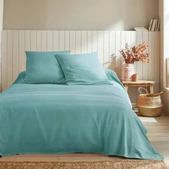 Jeté de lit uni tissé coton
