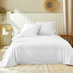Jeté de lit uni tissé coton