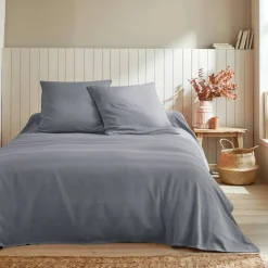 Jeté de lit uni tissé coton
