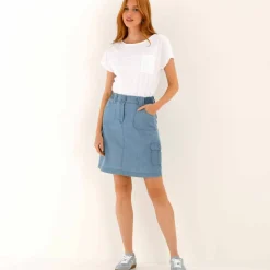 Jupe battle multi-poches, denim léger