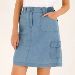 Jupe battle multi-poches, denim léger