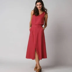Jupe longue fluide fendue, en viscose lin
