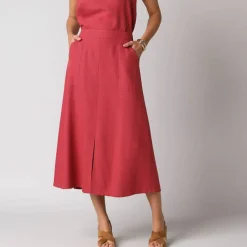 Jupe longue fluide fendue, en viscose lin