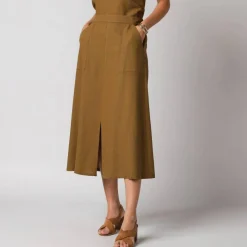 Jupe longue fluide fendue, en viscose lin