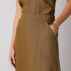 Jupe longue fluide fendue, en viscose lin