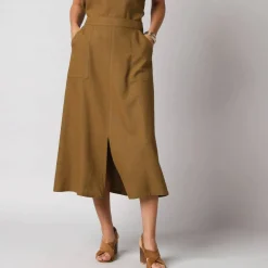 Jupe longue fluide fendue, en viscose lin