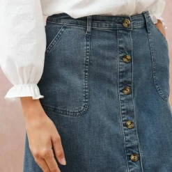 Jupe longue évasée boutonnée devant, denim stretch