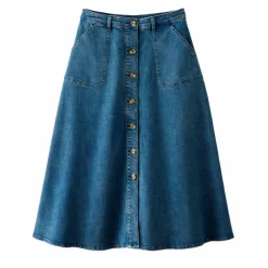 Jupe longue évasée boutonnée devant, denim stretch