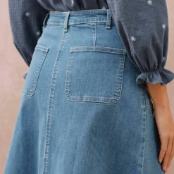 Jupe longue évasée boutonnée devant, denim stretch