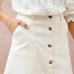 Jupe longue évasée boutonnée devant, twill stretch