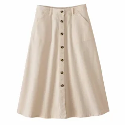 Jupe longue évasée boutonnée devant, twill stretch