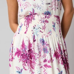 Jupe longue évasée imprimé floral, taille smockée