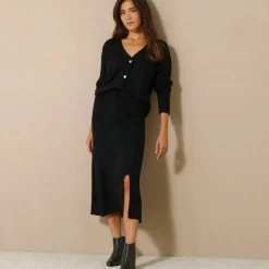Jupe midi évasée en tricot