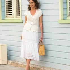 Jupe mi-longue, dentelle et macramé