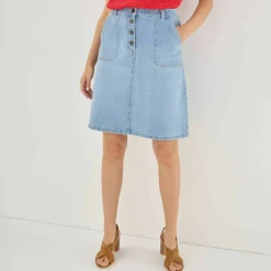 Jupe trapèze en jean, boutonnée