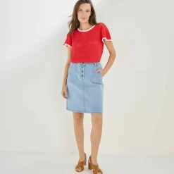 Jupe trapèze en jean, boutonnée