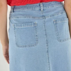 Jupe trapèze en jean, boutonnée