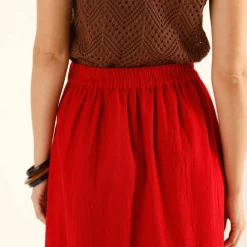 Jupe unie en coton-lin, boutonnage fantaisie