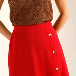 Jupe unie en coton-lin, boutonnage fantaisie