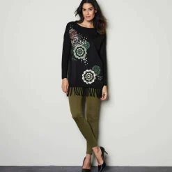 Legging bas de jambe zippé, taille élastiquée
