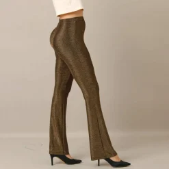 Legging bootcut taille élastiquée, maille brillante