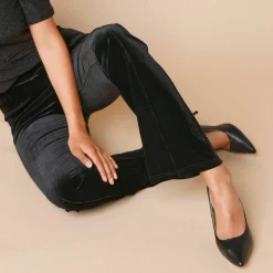 Legging bootcut taille élastiquée, maille velours