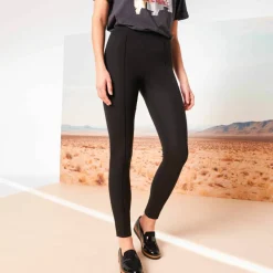 Legging plis piqués, taille élastiquée