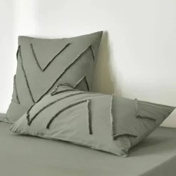 Linge de lit Amezia finition tufté en relief - coton lavé 57 fils/cm²