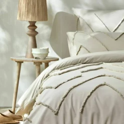 Linge de lit Amezia finition tufté en relief - coton lavé 57 fils/cm²