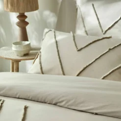 Linge de lit Amezia finition tufté en relief - coton lavé 57 fils/cm²